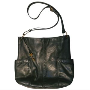 Fossil Lane North South Black Pebbled Leather Crossbody Shoulder Bag Purse Chic